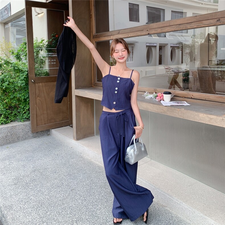 法式小香风天丝牛仔套装女2025夏季新款气质吊带外披休闲裤三件套图片