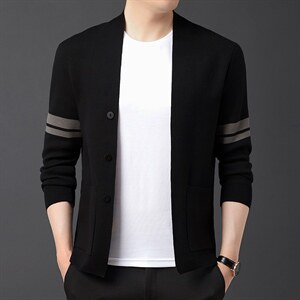 开衫男春秋季2023新款宽松中年人商务休闲外套针织衫纯色上衣服图片