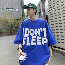 克莱因蓝短袖美式街头个性植绒半袖t恤夏季潮牌上衣T004-P22，男装T恤，星座512-2