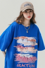 中性风23新款复古印花纯棉圆领时尚百搭宽松短袖T恤T1143P25控38，男装T恤，A247A