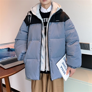 秋冬季加厚假两件棉衣男潮牌宽松大码面包服情侣棉袄保暖连帽外套图片