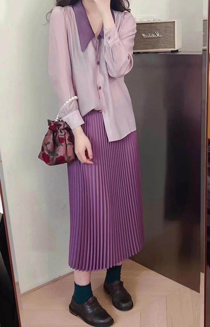 8025玫瑰花扣衬衣紫色今年很爆呀，其它，书房里