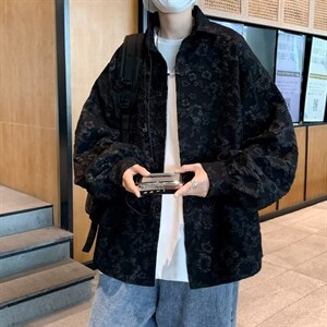 韩版潮流设计感浮雕压花衬衣春秋高级感衬衫男士外套 W3824-P40图片