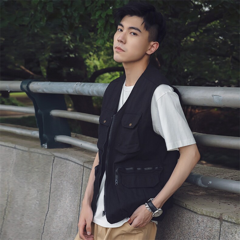 日系男女嘻哈大口袋设计工装马甲美式情侣背心MJ55-P65-X85,男装背心/马甲,电商C309B
