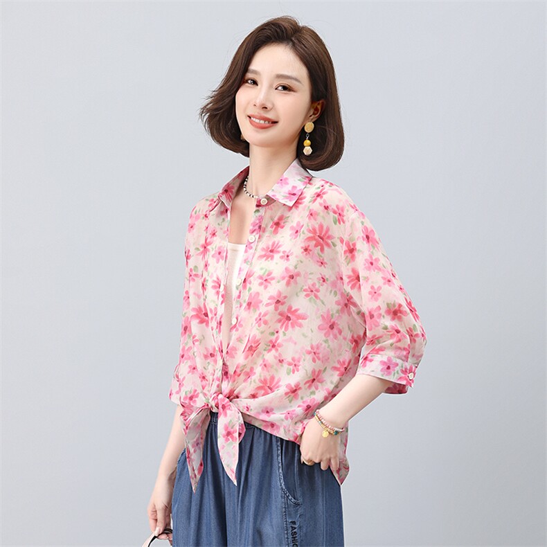 叶笙衣2553印花宽松开衬,女装衬衫,叶笙衣