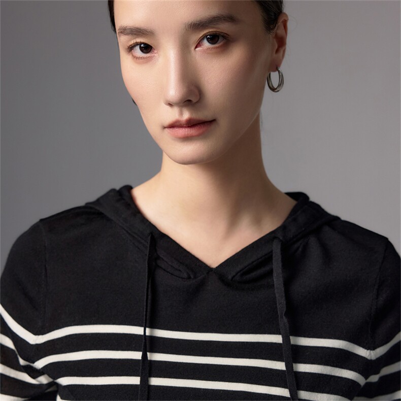 2025秋冬百搭时尚简约条纹帽衫针织衫,女装羊毛衫,蚂蚁派对工厂直营店
