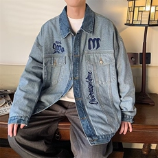 美式刺绣牛仔外套男春季新款小众设计感潮牌宽松情侣装W7031-P65，男装夹克，星座512-2