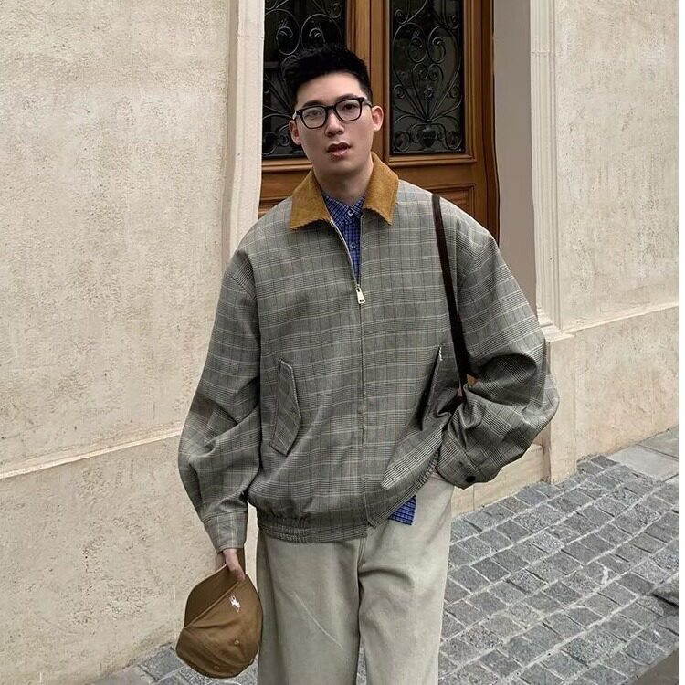 W122-P65文艺新款时尚潮流老钱风灯芯绒领外套夹克ins慵懒原宿，男装T恤，电商B323A