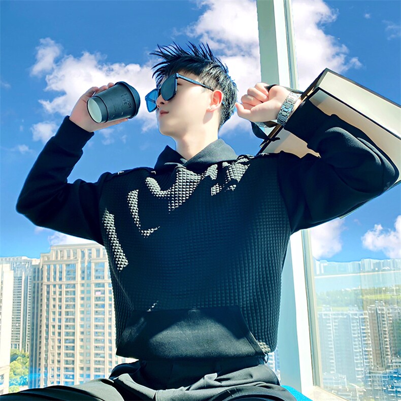 AW132/P78控108秋季社会小伙华夫格连帽金属打底卫衣男,男装T恤,星座305B-1