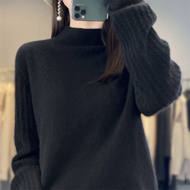 韩版显瘦半高领长袖针织衫女秋冬新款百搭气质打底衫，女装针织衫/毛衣，萱芳婷羊绒