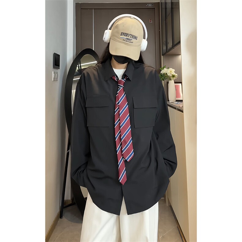 C5077/P40秋装新款长袖多口袋工装衬衫男大码宽松潮流衬衣上衣,男装衬衫,电商A141