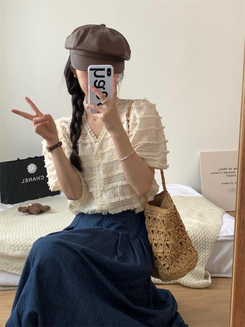 V领流苏小衫立体刺绣，其它，DAP