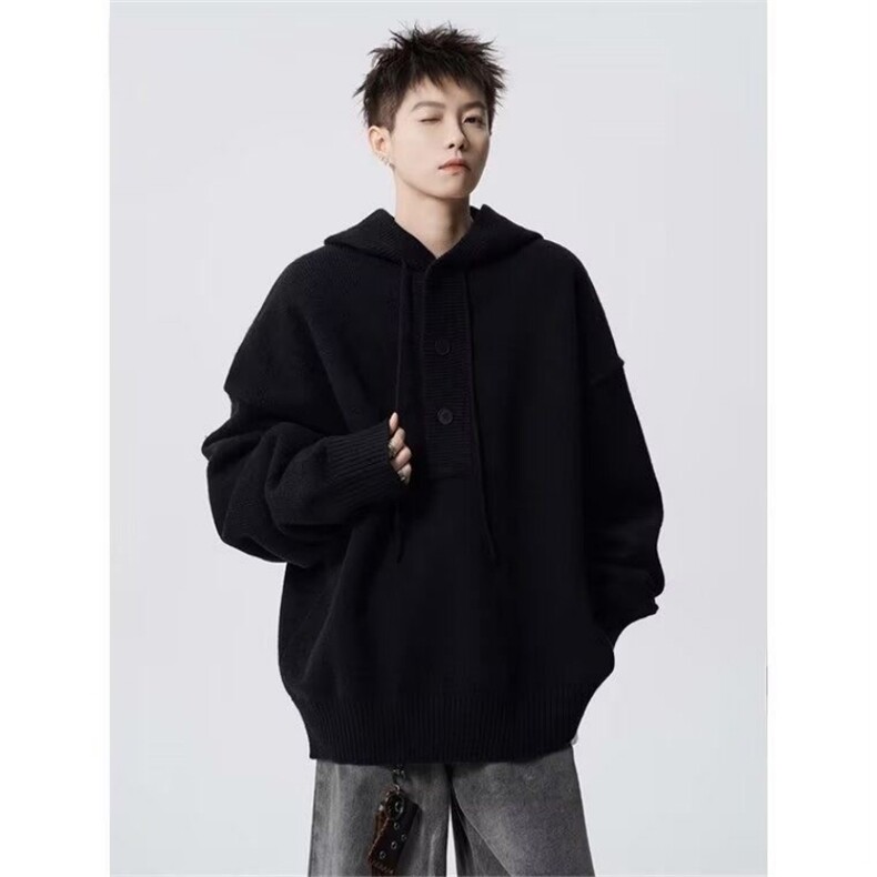 网图M2837-特P60高街纯色连帽针织衫男款冬季美式连帽毛衣,男装针织衫/毛衣,电商D310B
