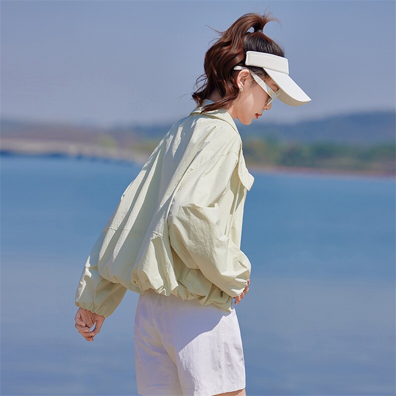 清新绿色防晒衣女款夏季2025新款韩版宽松休闲轻薄透气防晒服外套,女装短外套,靓衣阁