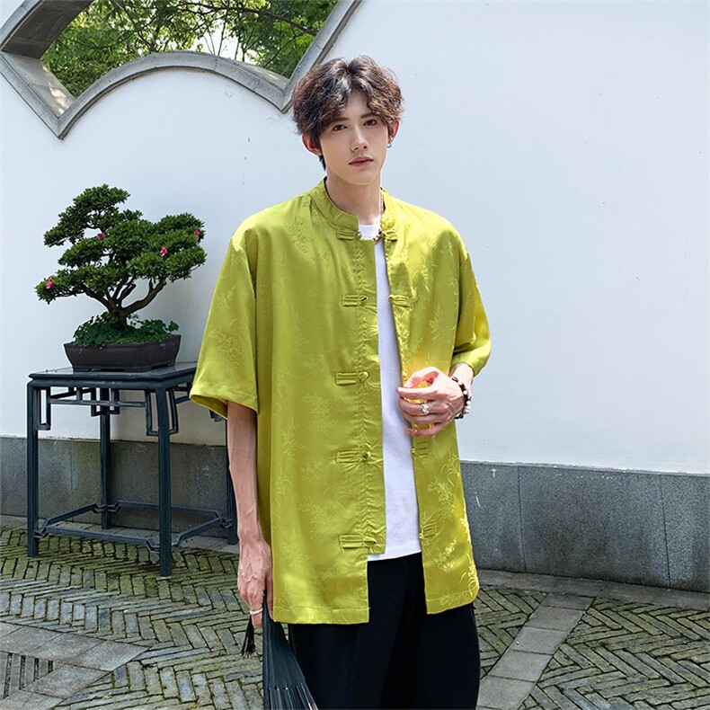 新款风2025新中式提花新款盘扣上衣衬衫T2802-P65-控88,男装衬衫,电商A021