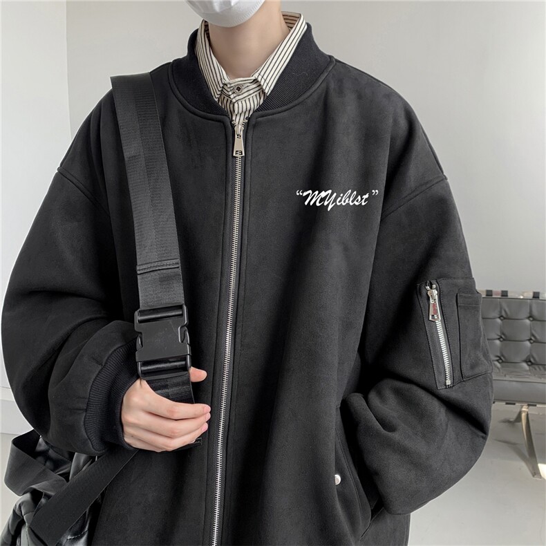 23秋款美式复古麂皮绒飞行棒球服男女夹克外套JF3301-P80控108图片