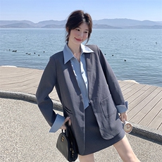 韩系高级感灰色假两件西装外套女2025春季新款气质百搭半身裙套装，女装套装/套裙，2C115