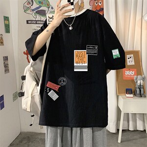 YT26121-P30 亚短袖t恤男大码五分袖男宽松七分袖 海报风图片