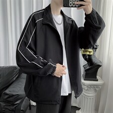 条纹立领外套男潮牌潮流ins港风宽松秋季百搭休闲夹克W1193-P45，男装夹克，星座512-4