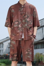 2025春季新款男装风冰丝印花盘扣唐装套装短袖+短裤A110-P80，男装休闲套装，电商B277(原6028)