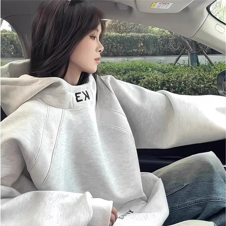 高领连帽卫衣男女秋冬拼接刺绣外套硬挺内搭套头WYM34P45-48,女装短外套,星座1013-5