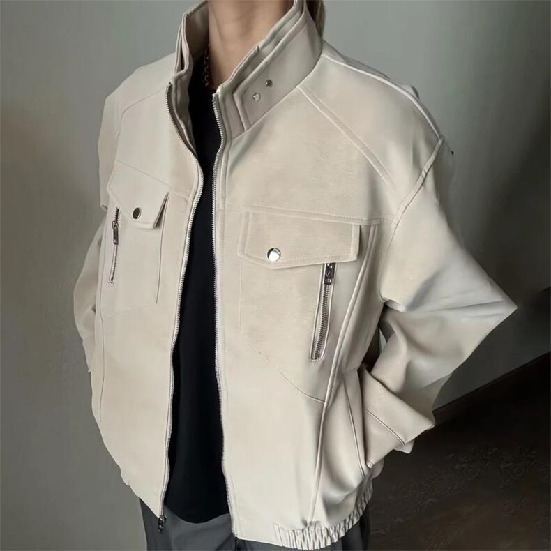 cleanfit立领PU皮夹克男春夏季美式潮牌哈灵顿宽松短款机车服外套,男装皮衣,星座1210-1