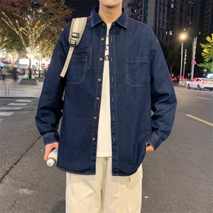 新款(跨境货源）长袖牛仔衬衫男宽松休闲外套图片
