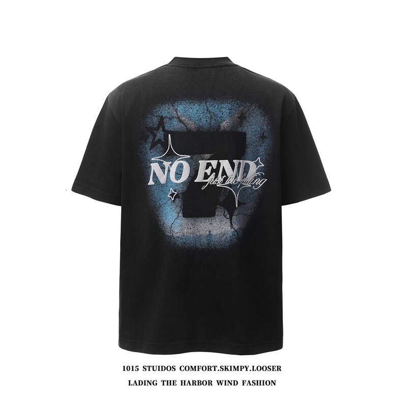 （350克双纱）重磅水洗做旧设计感发泡印花短袖T恤1015-T605-P65，男装T恤，四季星座1015