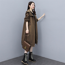 时尚风衣女中长款2021春秋新款韩版宽松气质休闲连帽高端大衣外套，商品下架区，秀美人生