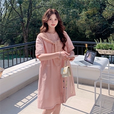 甜美少女感粉色连衣裙女2025夏季新款超好看减龄小个子披肩衬衫裙，女装连衣裙，2C107