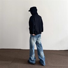 闪电纹微喇牛仔裤男潮牌新款水洗复古宽松直筒美式高街痞帅长裤子，男装牛仔裤，星座516A