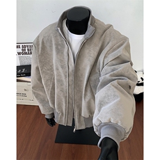 美拉德羊羔绒棉服男款冬季加绒加厚保暖棉衣美式PU皮工装夹克外套，男装夹克，星座813-2