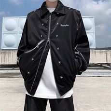 刺绣情侣夹克春秋季美式复古机车服外套男潮牌宽松设计感上衣，男装夹克，星座716-4