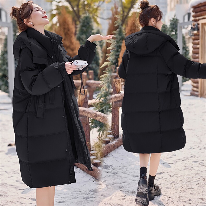 安可拉红2024年白鸭绒连帽羽绒服女冬季新款长款保暖外套,女装羽绒服,千千佰惠