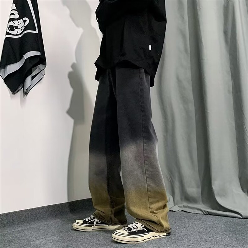 牛仔裤男女韩版INS美式高街渐变复古水洗情侣阔腿直筒裤1793-p45，男装牛仔裤，星座1008-1