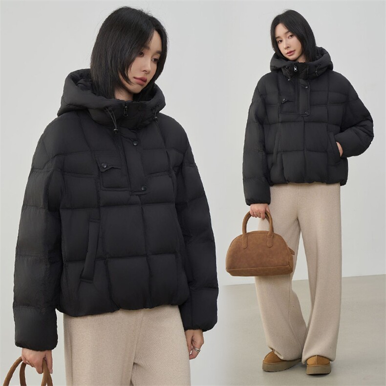 现货2025年冬季新款90白鸭羽绒休闲风套头羽绒服女外套,女装羽绒服,阳光伊恋