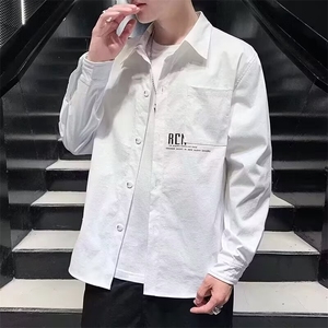 长袖衬衫男士春秋新款休闲帅气上衣外套潮流时尚青年薄款男装衬衣图片