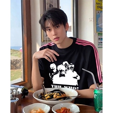 抖音得物品质二开240克宽松纯棉美式潮牌印花三条杠中性风短袖T恤，男装T恤，电商A486-1