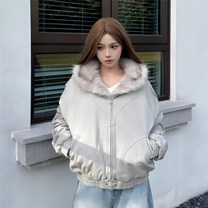 现货高品质美式高街冬季重磅硬挺短款座山雕毛领棉衣男女加厚外套图片