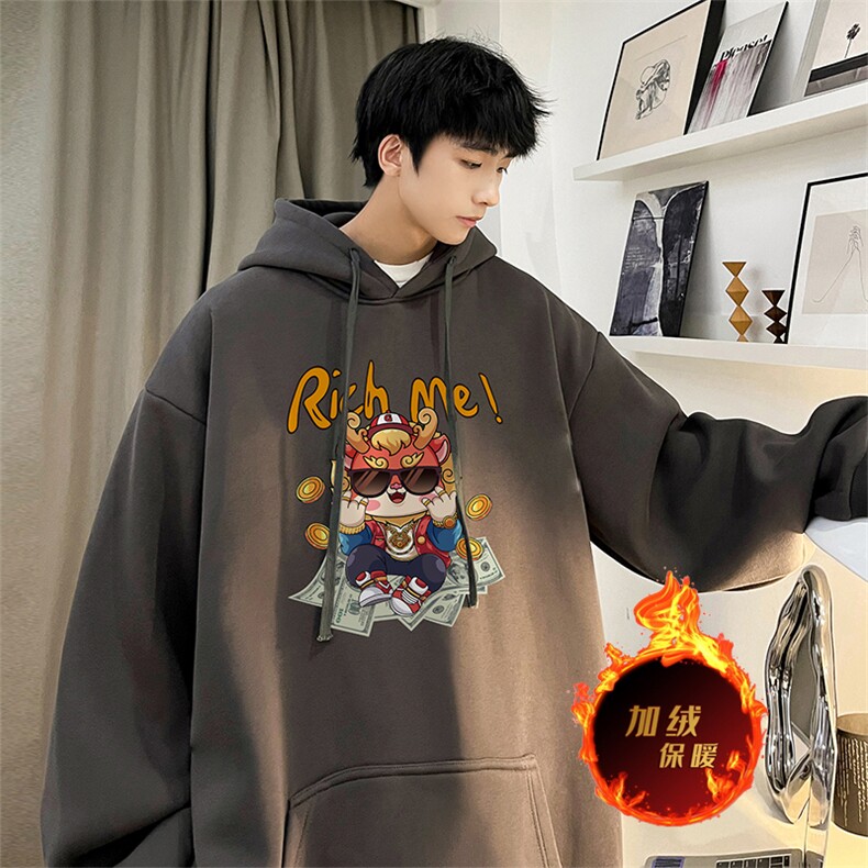 龙年卫衣冬季美式加绒加厚卫衣外套DL1737常规特P35加绒特40,男装卫衣,电商A486