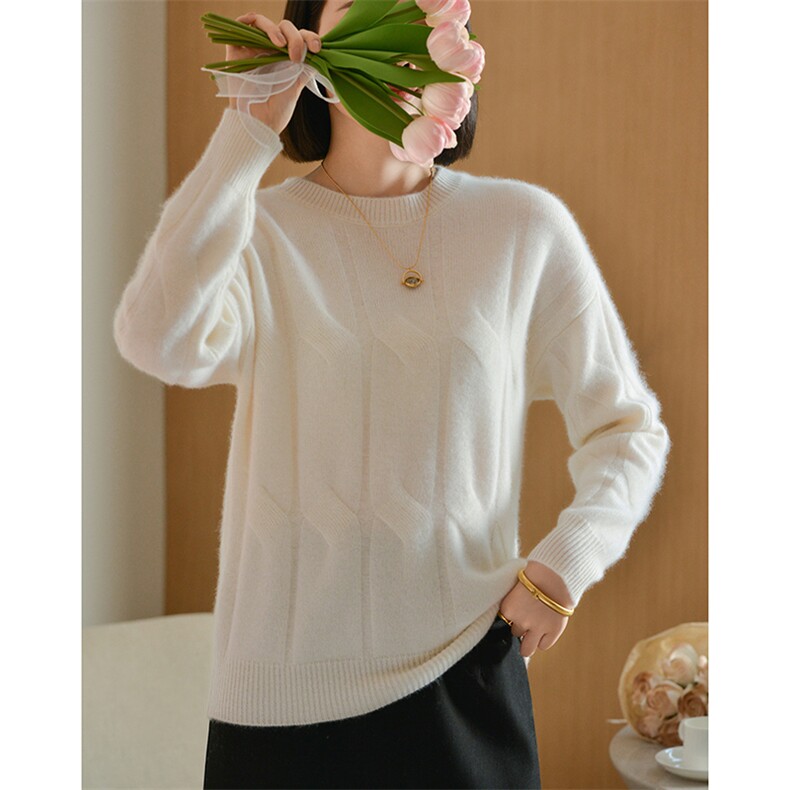 秋季新款时尚显瘦扭花圆领羊毛衫女，女装羊毛衫，宋氏羊绒