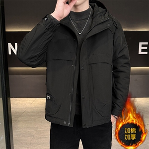 秋冬季二棉夹棉外套新款男士帅气连帽夹克潮流时尚男秋装棉衣图片
