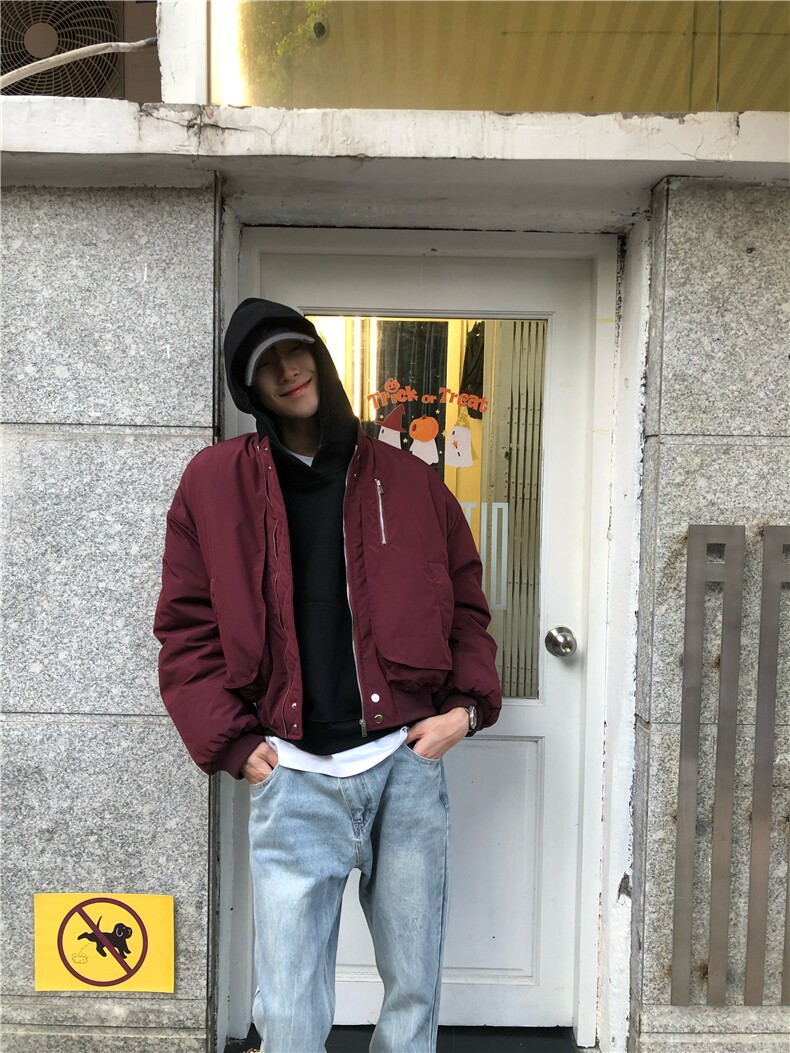MY10特P128酒红色短款bomber棉服高质量现货,男装棉衣,星座807