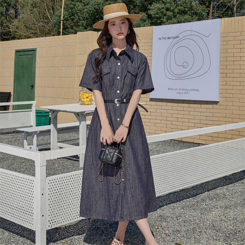 BAO款主推商场同款2025夏季新蓝色宽松显瘦牛仔衬衫显高连衣裙女,女装连衣裙,江南女神