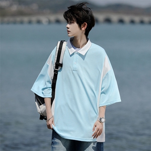 8XL-M拼接撞色短袖t恤男款夏季新款半袖POLO衫加肥加大码DT004P38图片