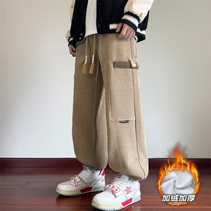 特批P40无差价冬季灯芯绒加绒加厚阔腿裤男大码束脚裤K1940J加绒图片