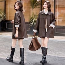 2025秋装新款简约时尚摩登复古风皮衣外套，女装皮衣，魅丽静蓝