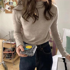 2024秋新款时尚堆堆领仿羊毛打底衫女修身显瘦长袖针织衫，女装针织衫/毛衣，沐策羊绒