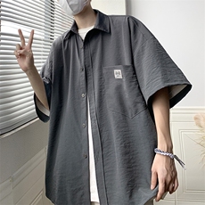 港风夏季短袖冰丝衬衫潮宽松休闲衬衣情侣学生中性日系H225/P35，男装T恤，钱塘713