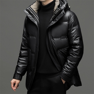 羽绒服男装冬季加厚保暖中年爸爸装上衣年男士商务休闲连帽外套图片